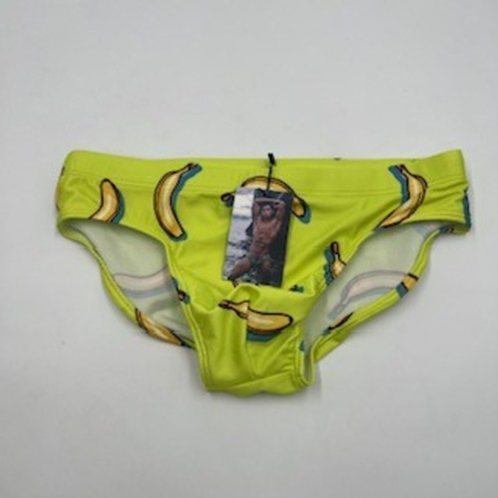 Mizok Wear Mens Bananas Swim Brief Lime Green Fruit Print Bikini Trunks NWT